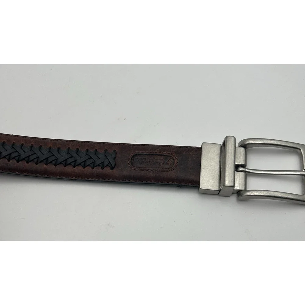 Columbia Braided Leather Trim Two Tone Men's Belt Sz 32‎ Reversible NEW
